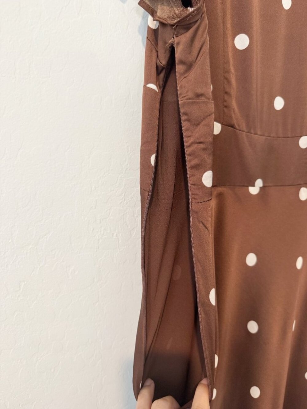 Petal and Pup Arella Maxi Dress Size 6 Brown Polka Dot Lace Trim Satin Romantic - Picture 10 of 14